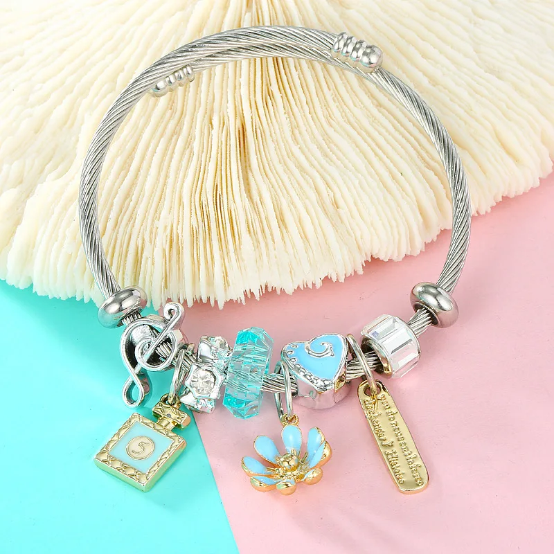 Синий кристалл pandora Браслеты и браслеты Гавайский стиль пляжные серебряные с