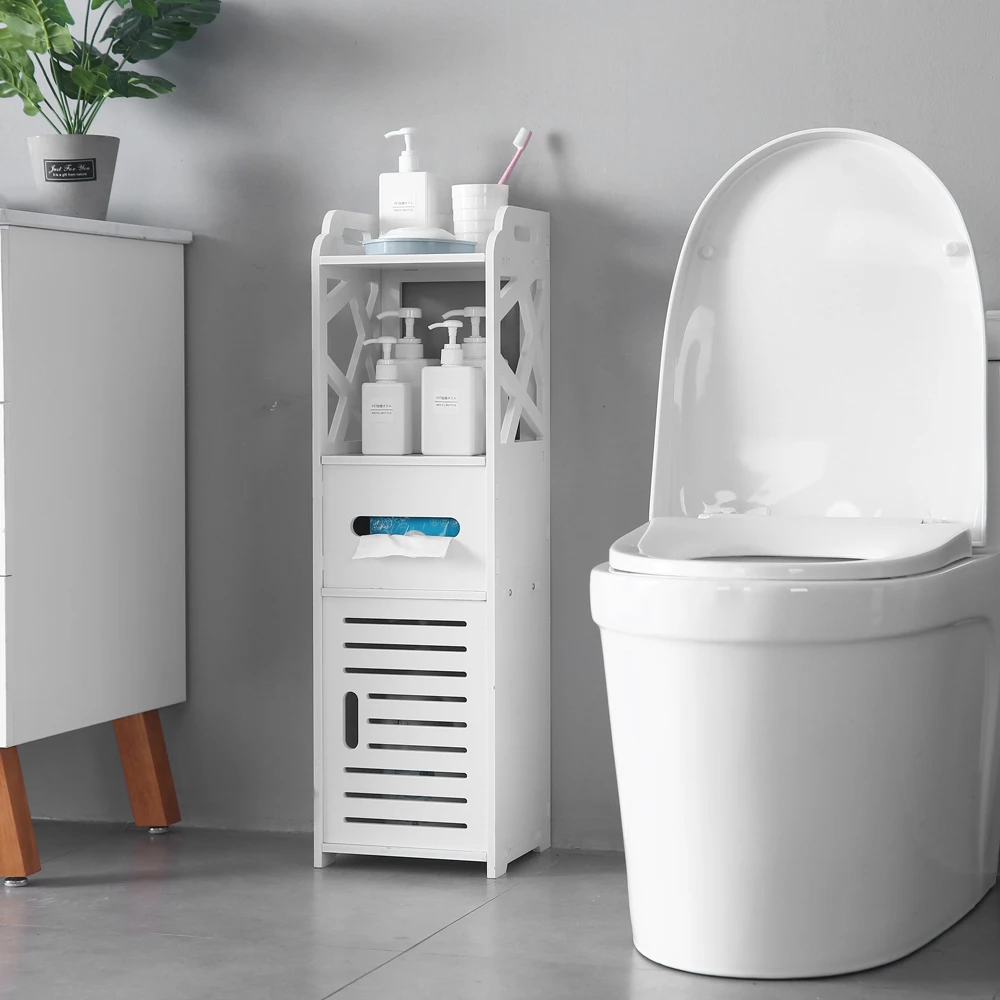 

3-tier Bathroom Storage Cabinet with 2 Doors 23*23*80CM White DTT88