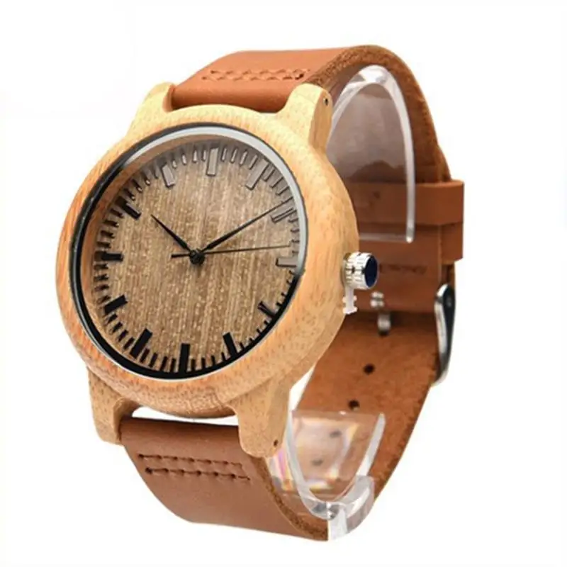 Модные роскошные деревянные мужские кварцевые часы с кожаным ремешком