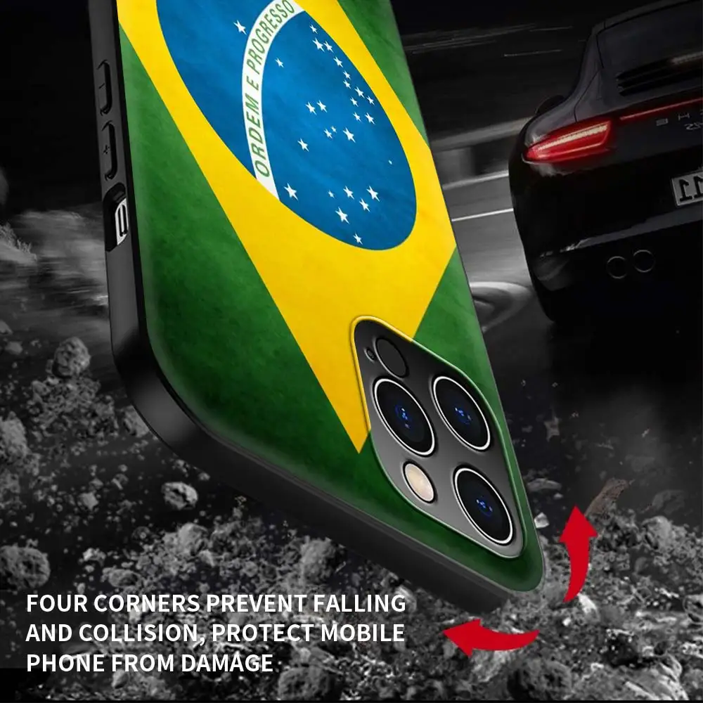 

For iPhone 11 12 Pro Max Silicone Shell For iPhone 12 7 8 Plus XR XS Max X SE Phone Case Back Cover Brazil Flag National Emblem