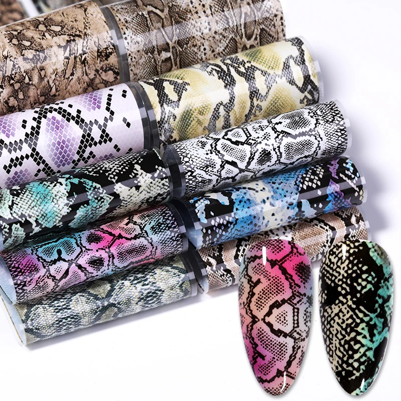 Змеиная леопардовая Фольга для ногтей змеиные наклейки слайдеры с зеркальным