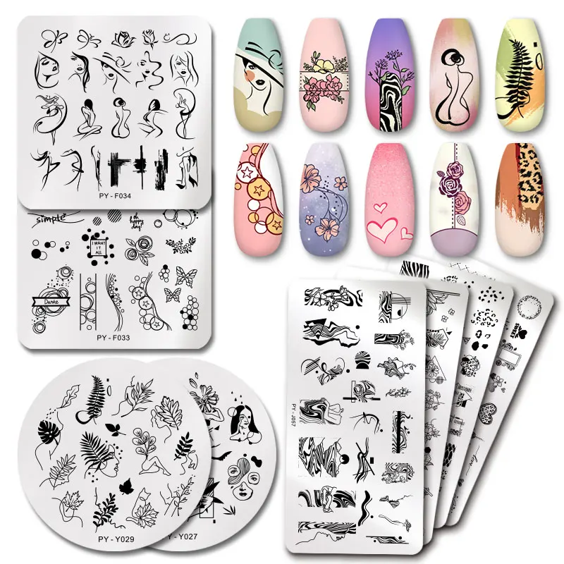 

PICT YOU Rose Flower Nail Stamping Plates Line Pictures Nail Art Plate Stamp Template Marble Leaves Image Printing Plates Tools