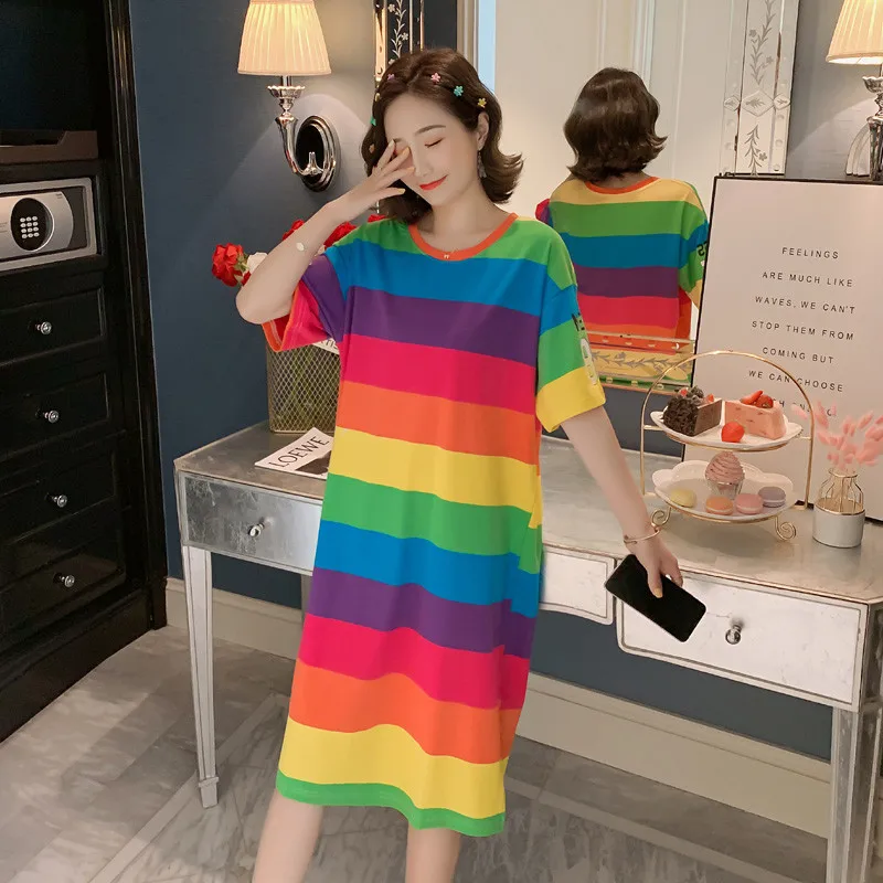 2019 новая Радужная Популярнейшая цветная полоска с короткими рукавами женское