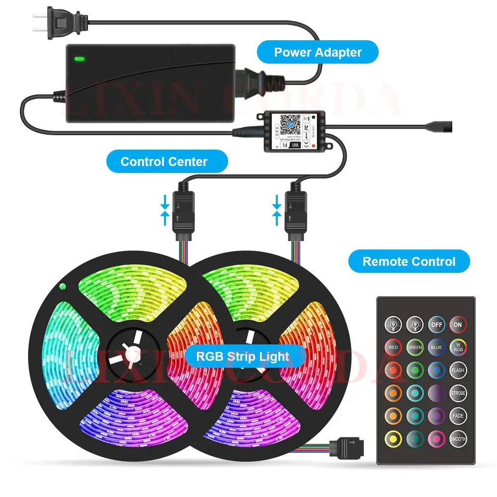 

10 м 5050 RGB LED полоса Smart WiFi приложение дистанционное управление струнный светильник 300 светодиодов работает с Alexa Google Asistant Диодная лента смещен...