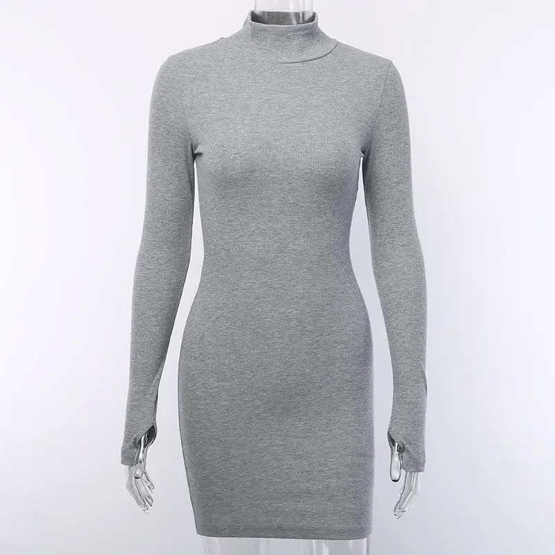

2020 New Solid Color Jersey Dress Elegant Half-Collar Long Sleeve Slim Sexy All-match Women