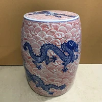 jingdezhen red and blue auspicious cloud dragon pattern neoclassical drum stool end table