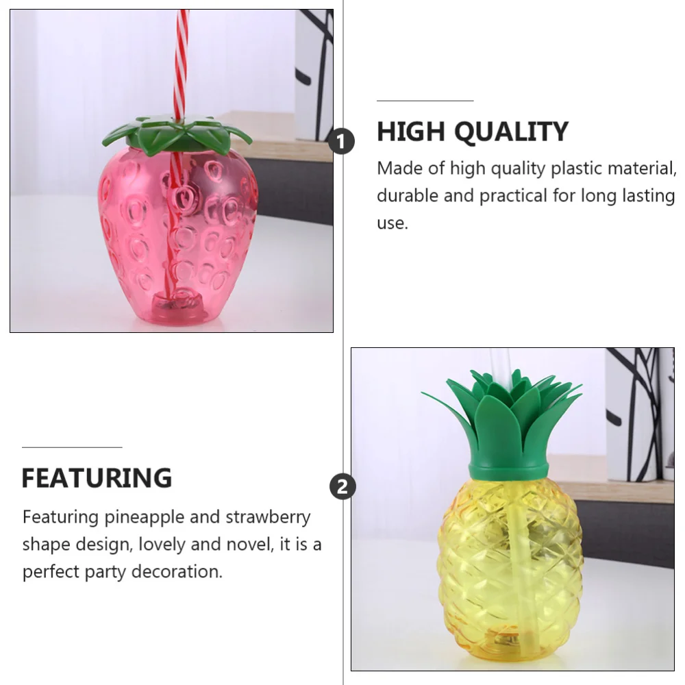 

2pcs Pineapple Cups Strawberry Cups with Straws Hawaiian Party Favors