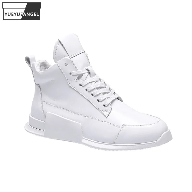 

Мужские повседневные туфли из натуральной кожи, высокие кроссовки на шнуровке, Мужская обувь в Корейском стиле, размеры 38-44, Весна, черный, белый цвет