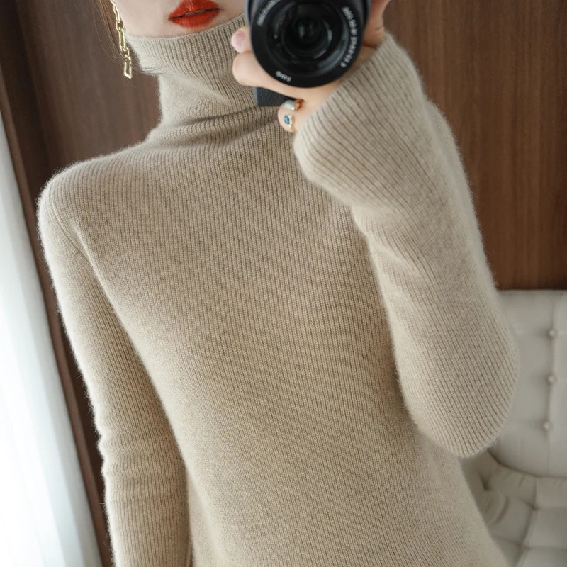 

2021 autumn and winter 100% pure wool sweater women's turtleneck pullover cashmere sweater long-sleeved knitted bottoming top