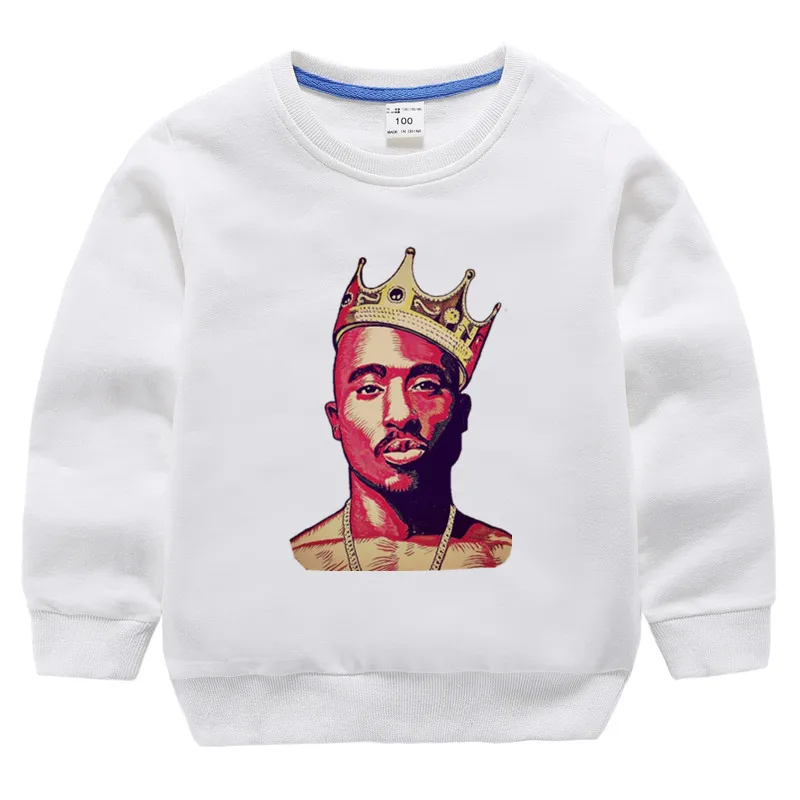Детские хлопковые толстовки с капюшоном в стиле хип-хоп с принтом 2pac, хлопковый пуловер для девочек, топы для маленьких мальчиков, осенняя одежда - Цвет: T127J-white