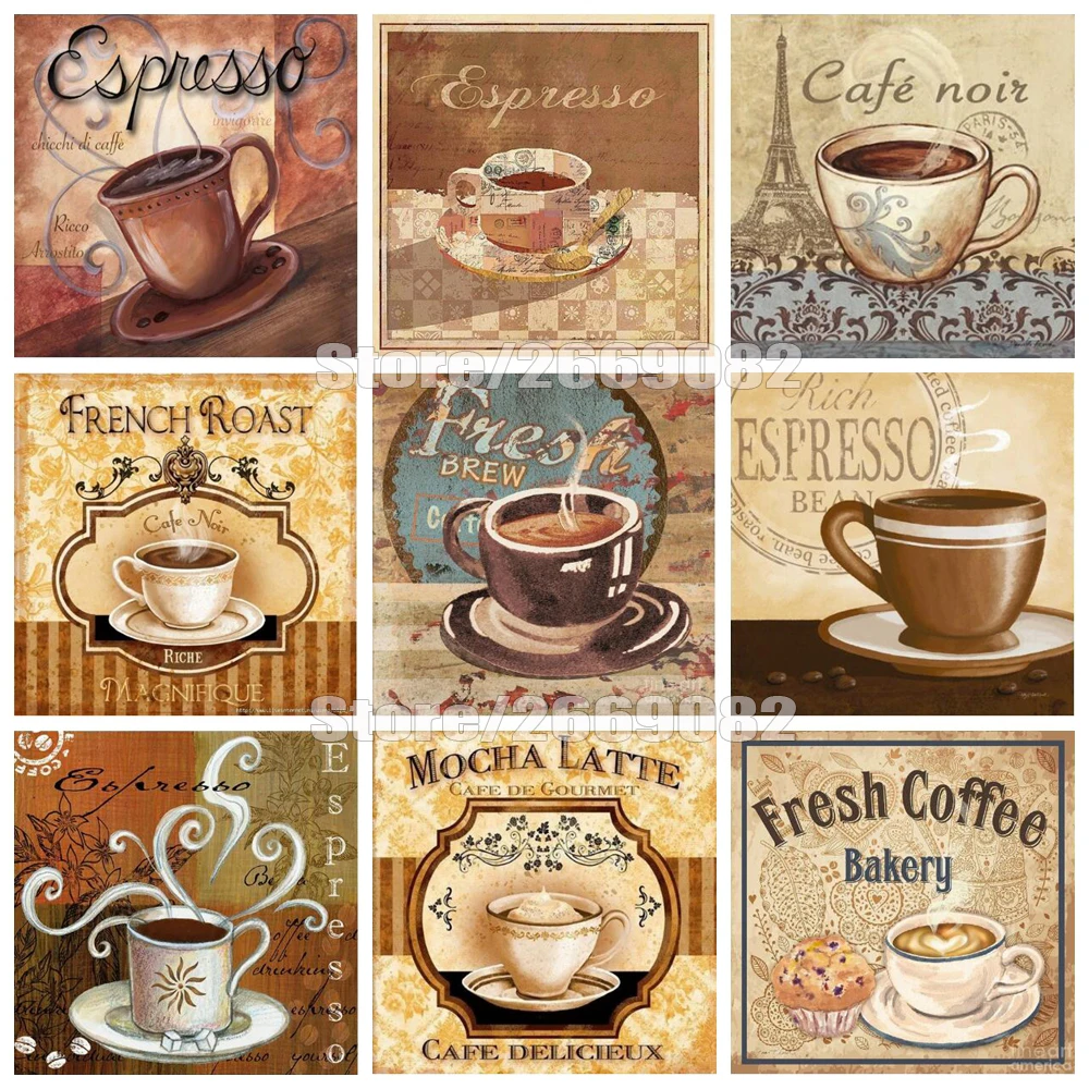 Алмазная живопись полная квадратная вышивка картинка с изображением кофе стразы