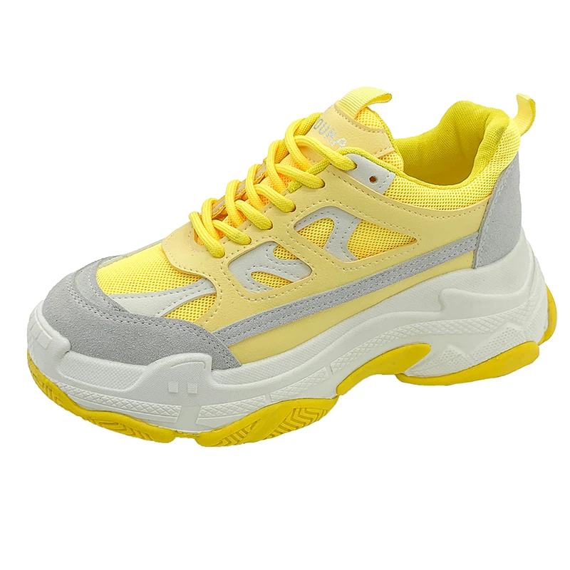 Женские кроссовки на массивной платформе дизайнерские шнуровке желтого цвета