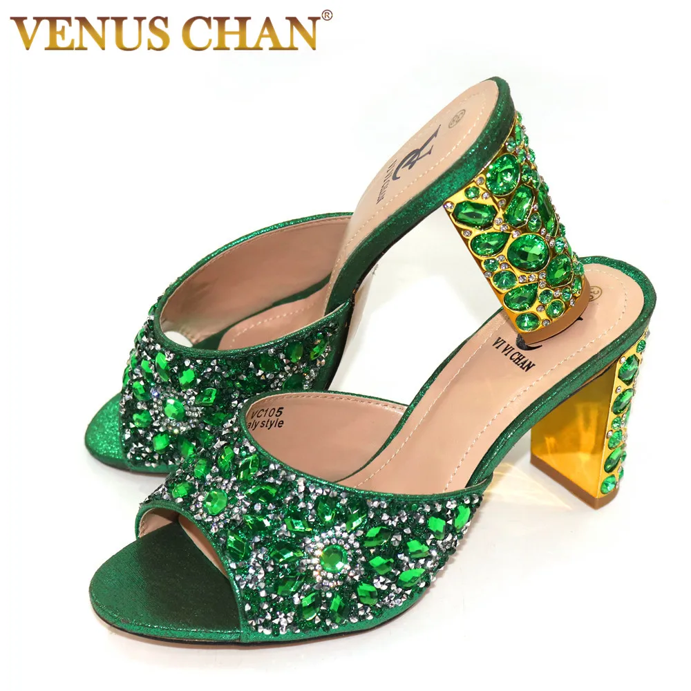 Туфли женские на высоком каблуке итальянские шлепанцы бижутерия квадратный