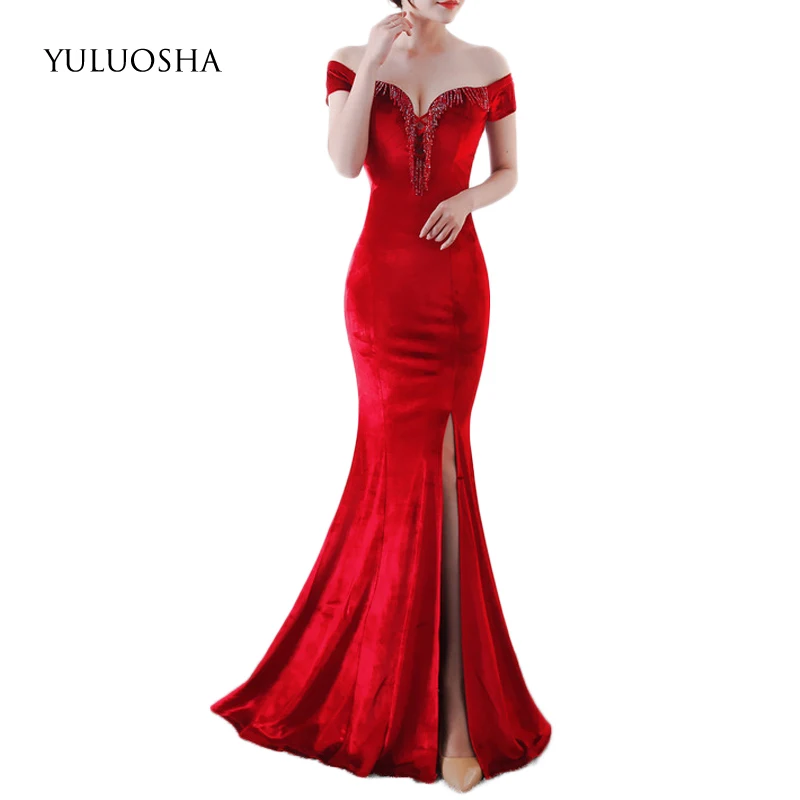 

Официальное Платье YULUOSHA, элегантное вечернее платье без бретелек, с открытой спиной и бисером, с юбкой-годе, без рукавов