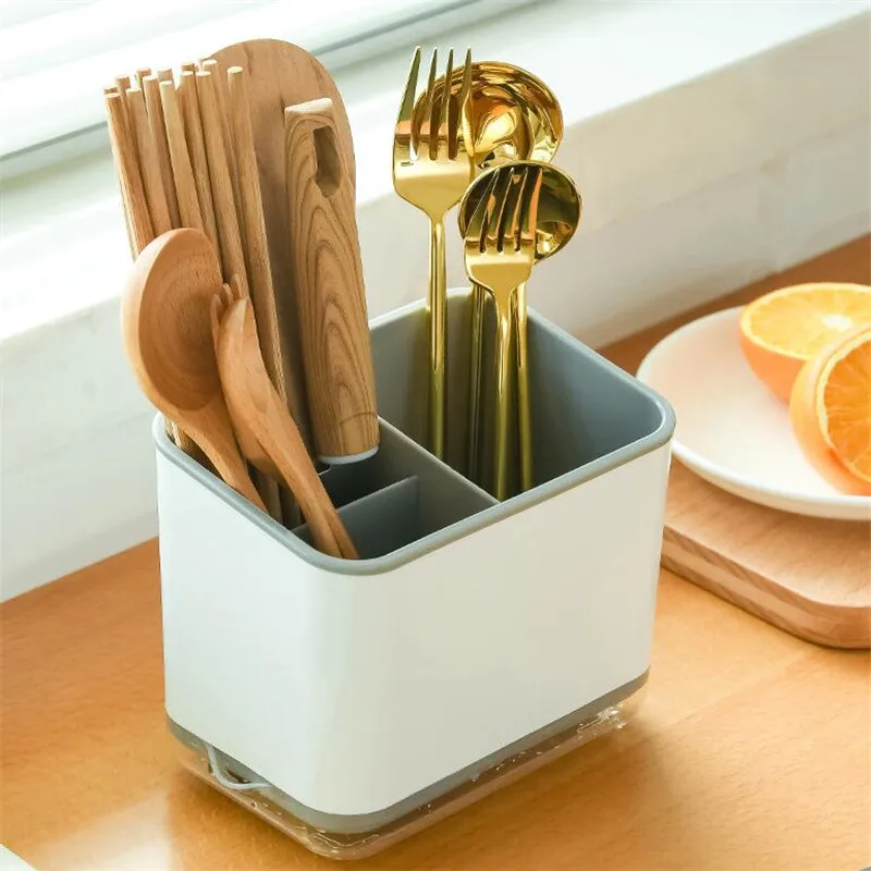 Multifunction Utensil Holder Knife Block ABS Cutlery Flatware Drainer Storage Box Spoon Fork Chopsticks Kitchen Organizer Rack