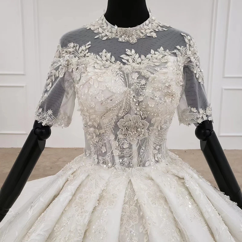 HTL1231 2020 кружевное свадебное платье с высоким воротником рукавом до локтя