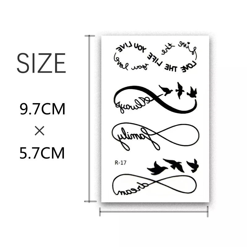 Waterproof Black Infinity Tattoo English Letter Women Body Art Drawing Temporary Tattoo Stickers Men Finger Tattoo Small Paste