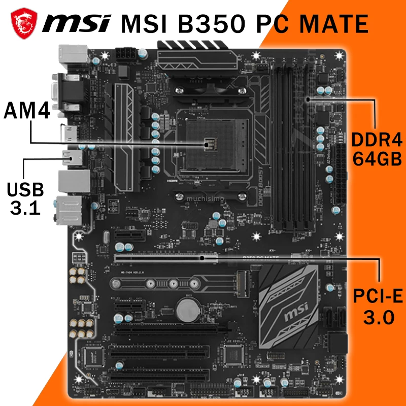 

Socket AM4 MSI B350 PC MATE системная плата AMD Ryzen Athlon II DDR4 1866MHz PCI-E 3,0 M.2 SSD CrossFire AMD B350 Placa-MOM AM4 б/у