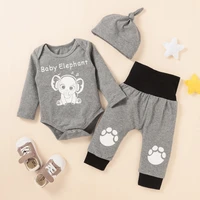 baywell autumn newborn baby boy clothes suit infant cartoon elephant print jumpsuitstrousershat infant clothes 3pcs set