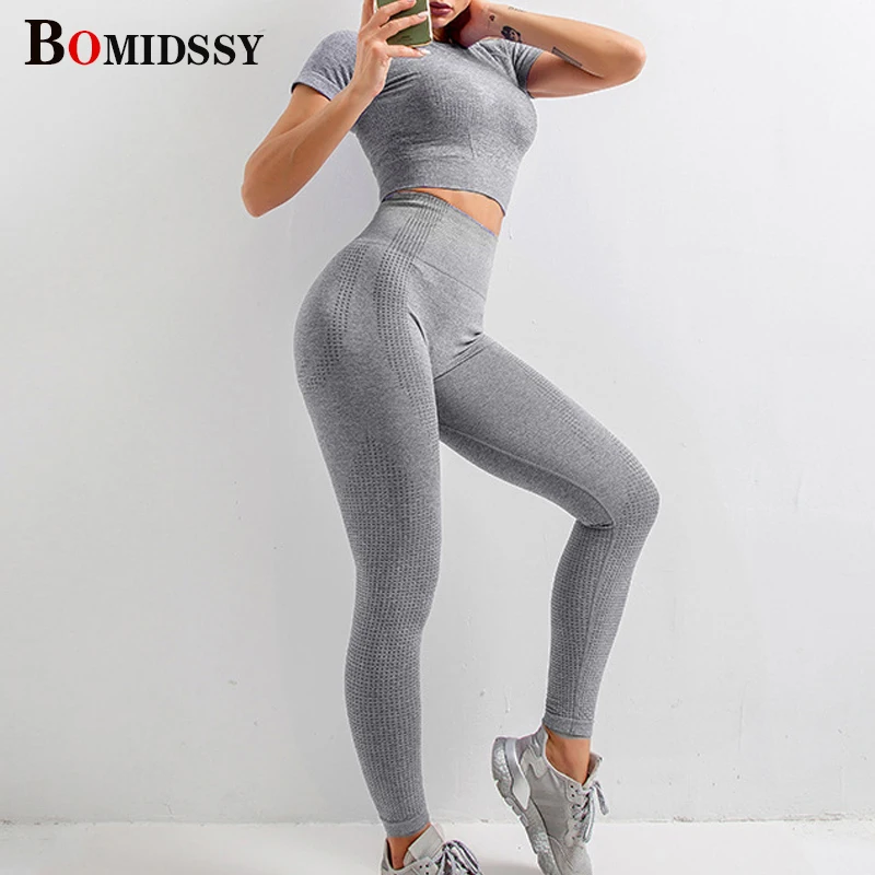 

Штаны для йоги с завышенной талией Тонкий стрейч-Футболка Модный спортивный Бодибилдинг облегающие однотонные Цвет тренировочный костюм