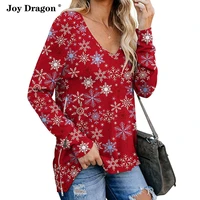 women christmas tops long sleeve v neck print pullovers loose t shirt sweatshirts clothes autumn casual cotton zipper blouse