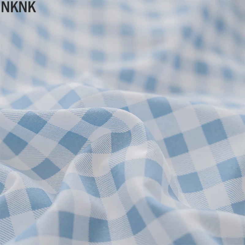 

Modern Bedding Sets Plaid Quilt Cover Pillowcase Bed Flat Sheets Blue Duvet Cover Sets Twin Full Double Single Girls Bedclothes