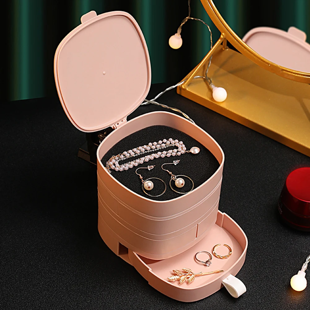 

New Fashion Jewelry Organizer Rotating Jewelry Box With Lid Drawer Women Jewelry Holder For Earrings Bracelets Necklaces Rings