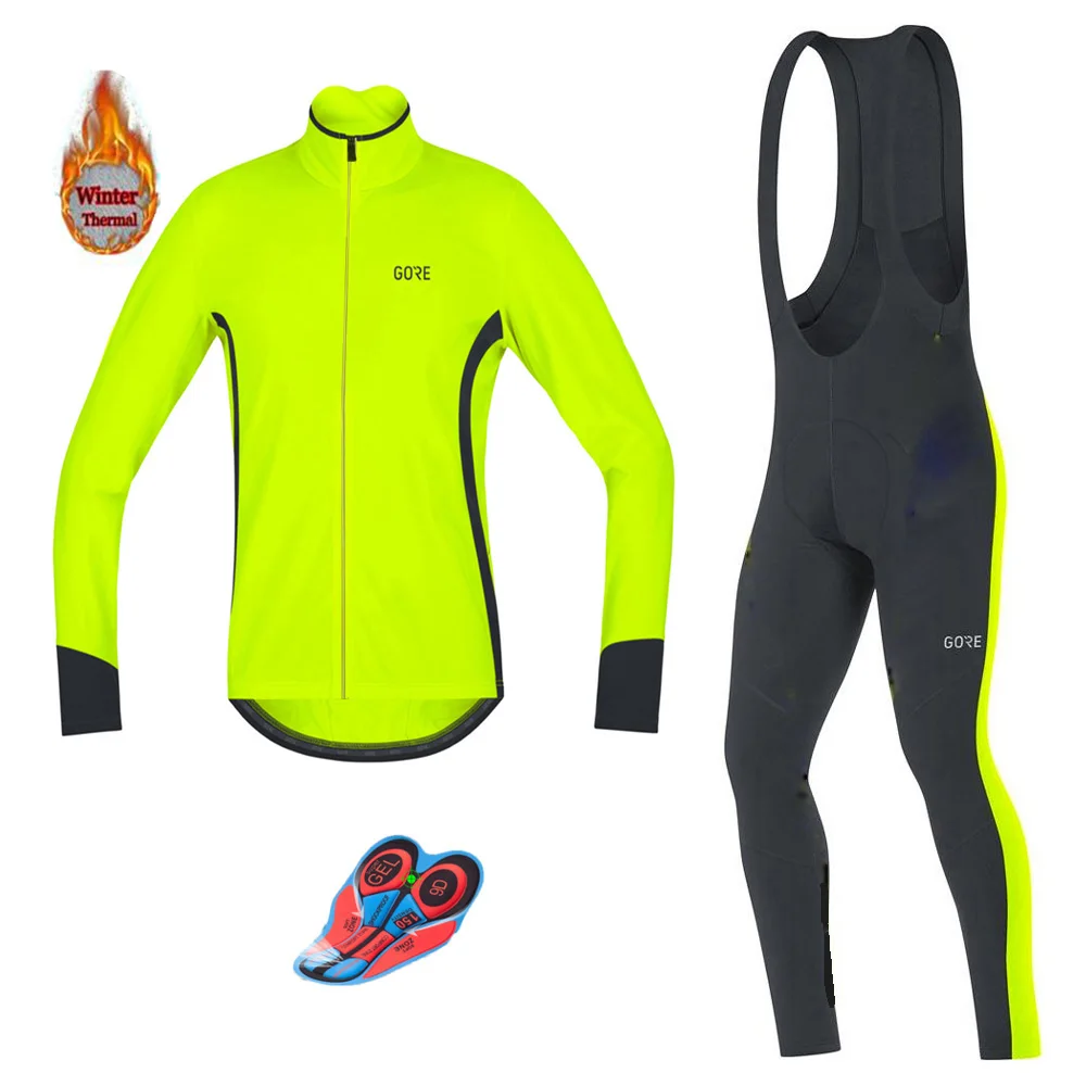 Мужская велосипедная футболка GORE набор зимних тепловых флисовых Джерси с