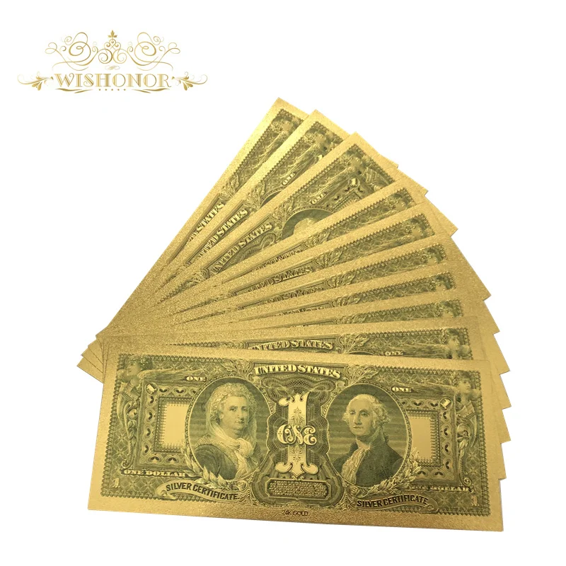 10pcs/lot New America Banknote 1896 Year USD 1 Dollar Banknotes in 24k Gold Plated Fake Paper Money For Collection | Дом и сад