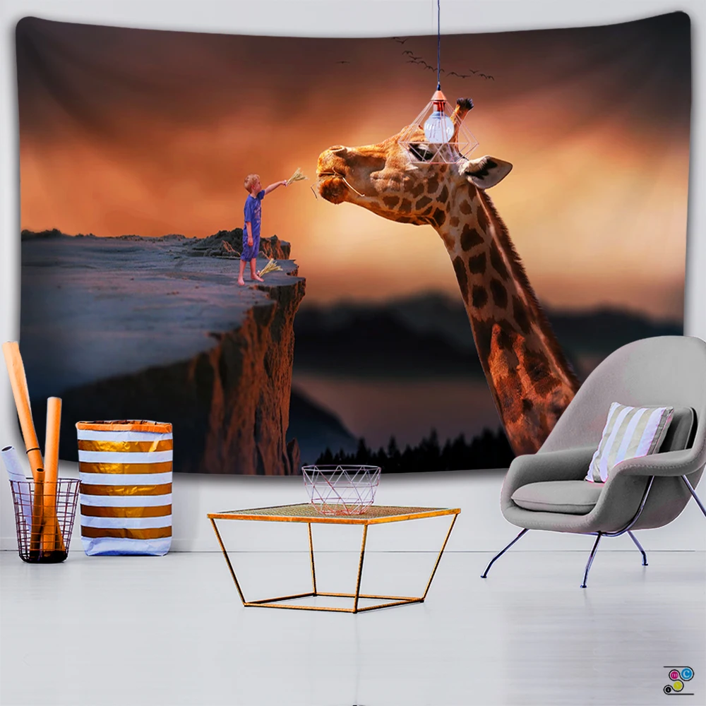 Льва жирафа гобелен красочные с животными на стене принтом &quotЛев&quot украшения |