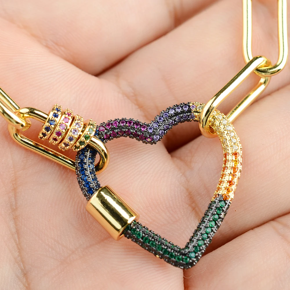 Новый женский браслет цепочка с застежкой в виде радужного сердца позолоченный