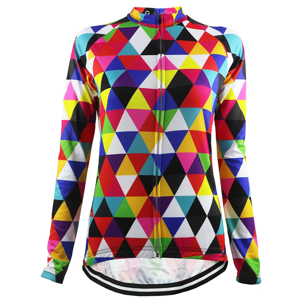 

HIRBGOD 2022 Colorful Triangle Cycling Jersey Women Lightweight Long Sleeve Clothing Quick Dry Bike Top Wholesale Bike Jersey