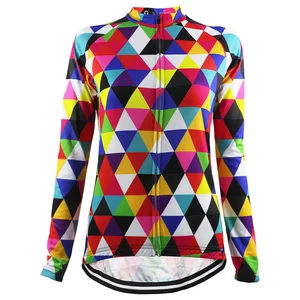 HIRBGOD 2022 Colorful Triangle Cycling Jersey Women Lightweight Long Sleeve Clothing Quick Dry Bike Top Wholesale Bike Jersey
