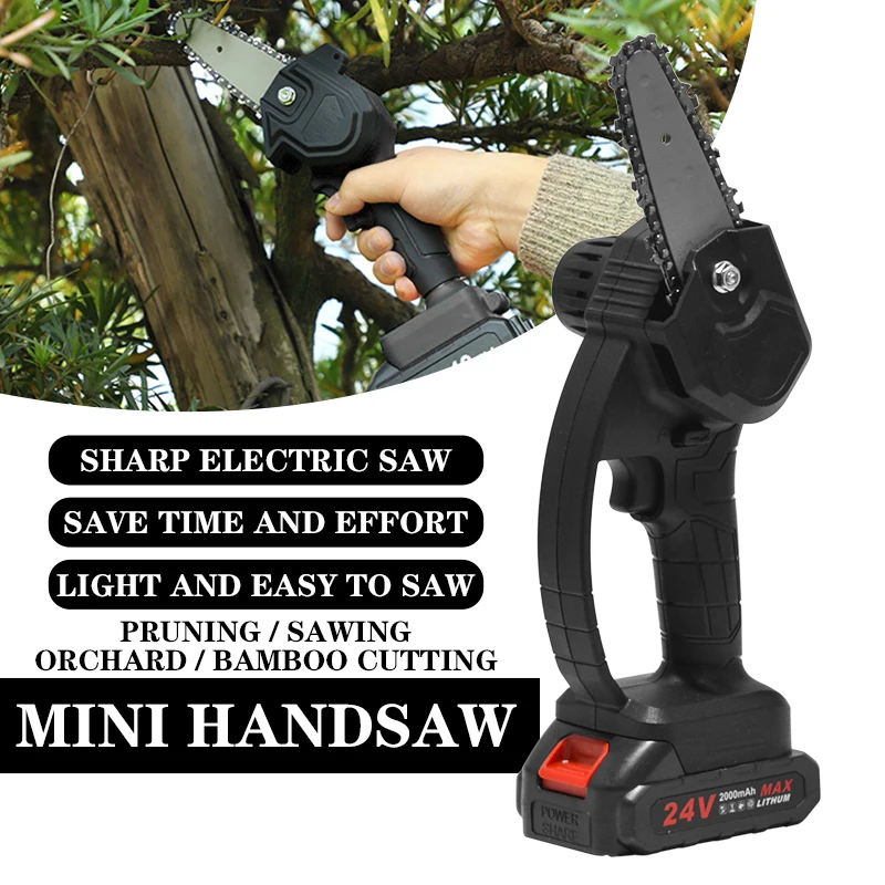 

4 Inches Mini Electric Chain Saw With 1/2 Battery Rechargeable Woodworking Pruning Garden Tool Cordless