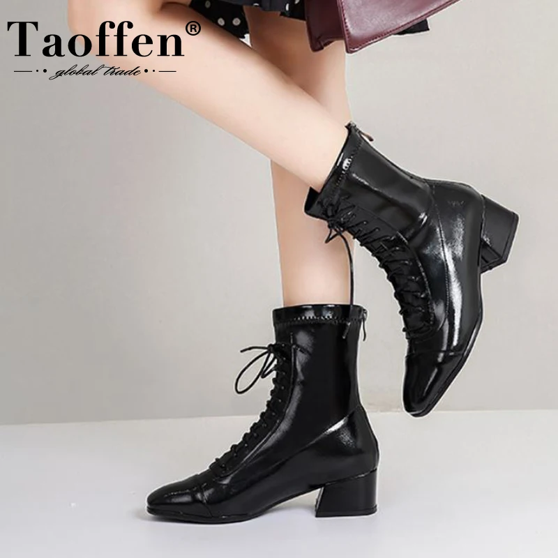 

Taoffen Ankle Boots Women 2022 New Fashion Shoes Short Boot Ins Fashion Daily Zipper Solid Color Female Footwear Size 32-43