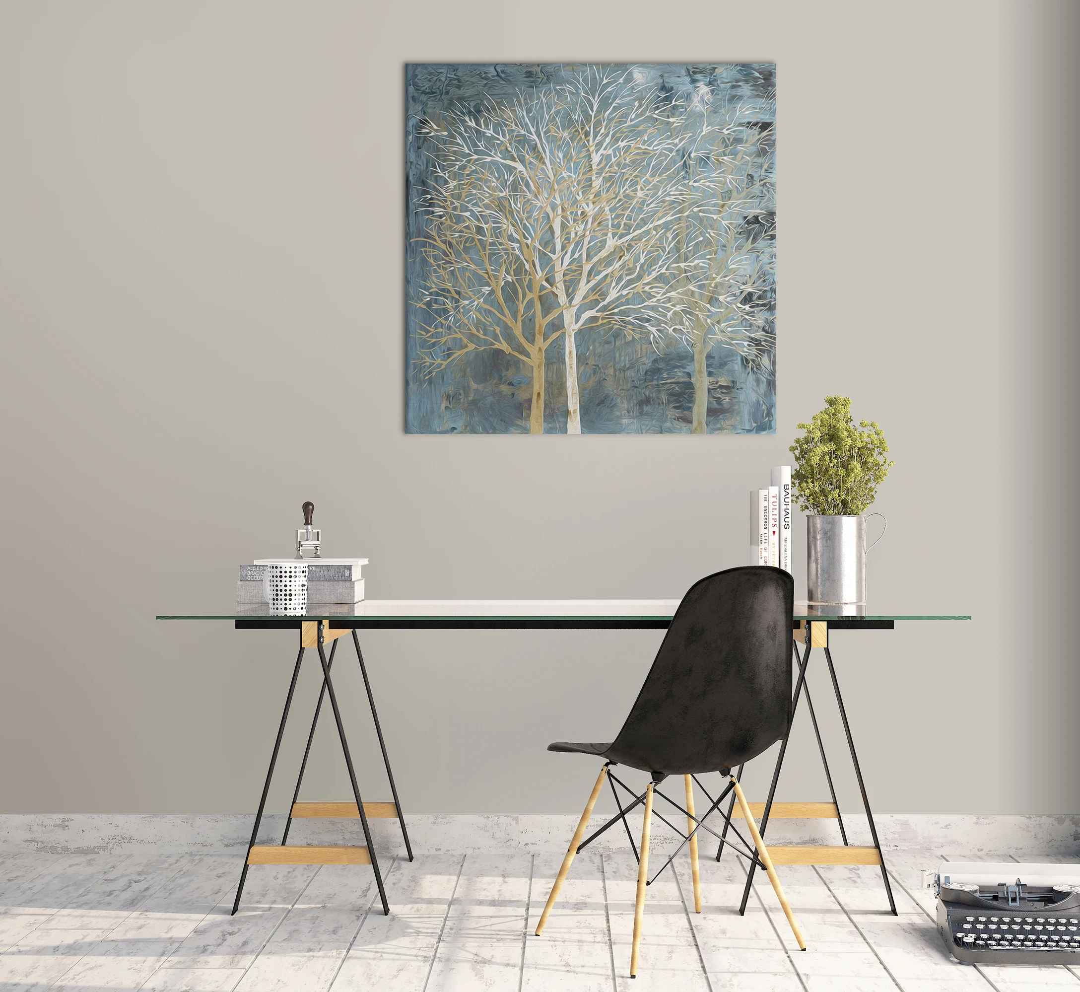 Синий белый абстрактное дерево стены Искусство Декор холст живопись кухня