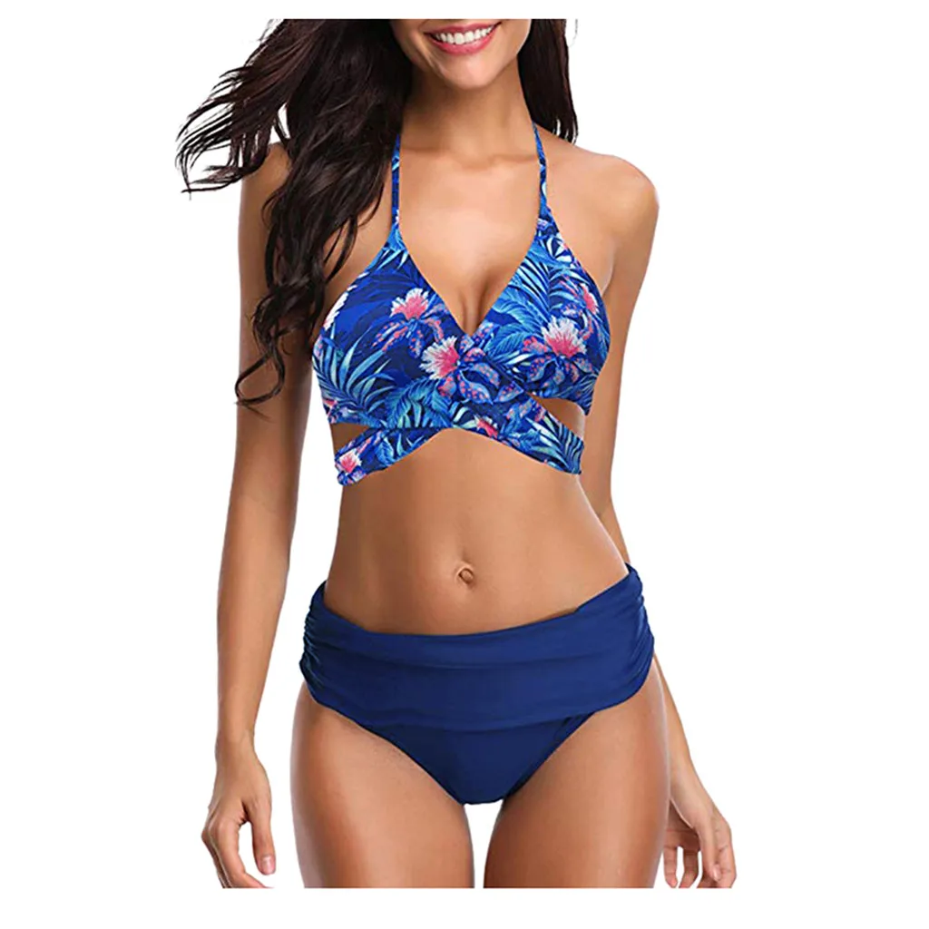 Женский раздельный купальник в стиле ретро пикантный с высокой талией и рюшами