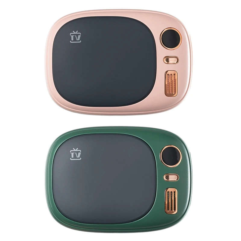 

2 предмета QW-N08 Ретро ТВ грелка для рук Перезаряжаемые USB мини Мощность банка большой Ёмкость 2-в-1 нагреватель розового и темно-зеленый
