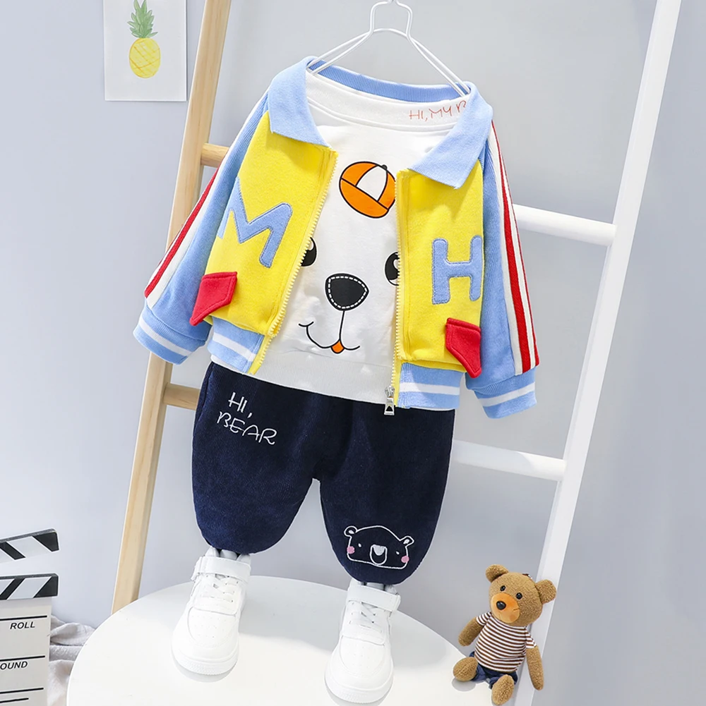 Toddler Baby Infant Kids Clothes Boys Jacket Outfit Coat + T-shirt Pants Cartoon Dog Children Out Wear Printed Clothing | Детская одежда