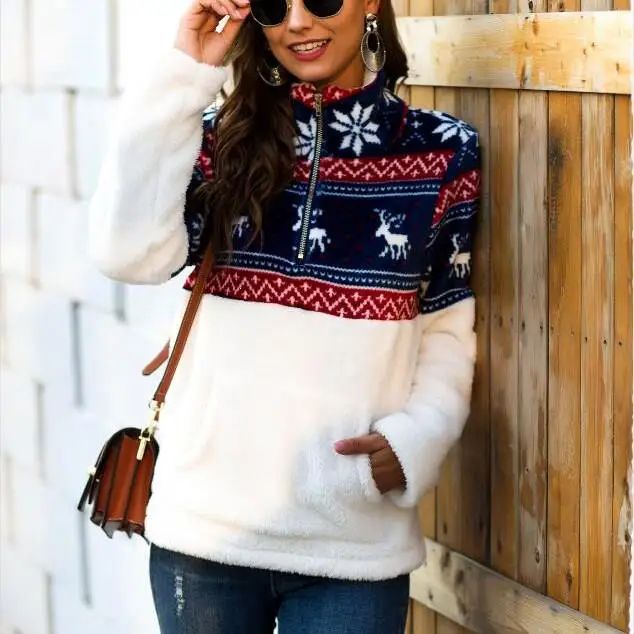 Рождественский Пушистый Плюшевый женский флисовый пуловер женские