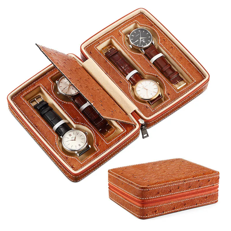 Черный кожаный чехол на молнии для часов хранения органайзер путешествий