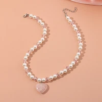 trendy heart natural pink stone beads pearls pendant necklace geometric irregular for women girls party pendant jewelry