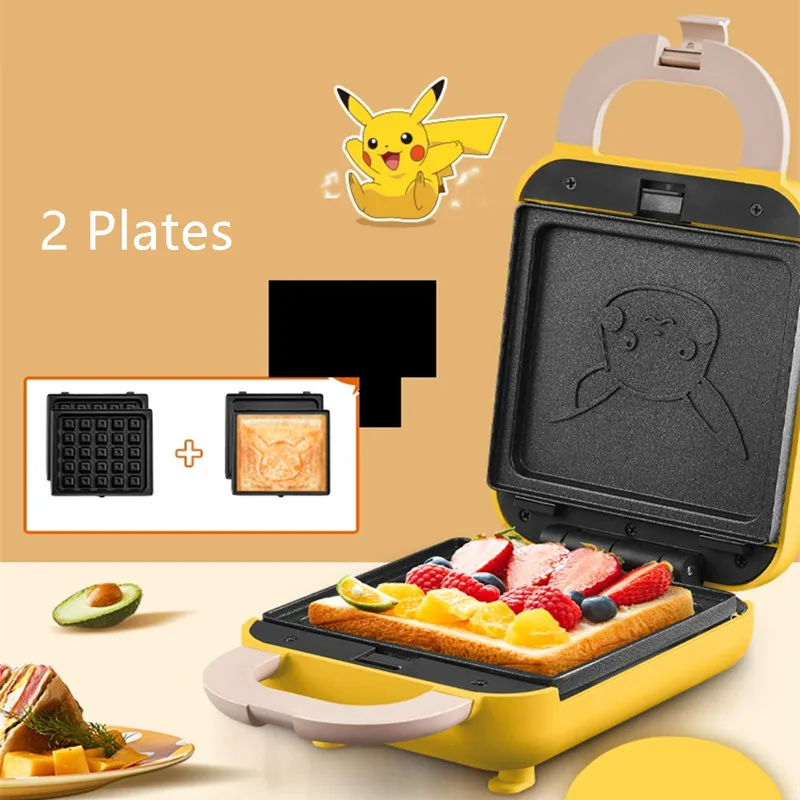 

Бытовая электрическая вафельная машина, 220 В, машина для выпечки сэндвичей на завтрак, антипригарная машина для хлеба, торта с 2 тарелками