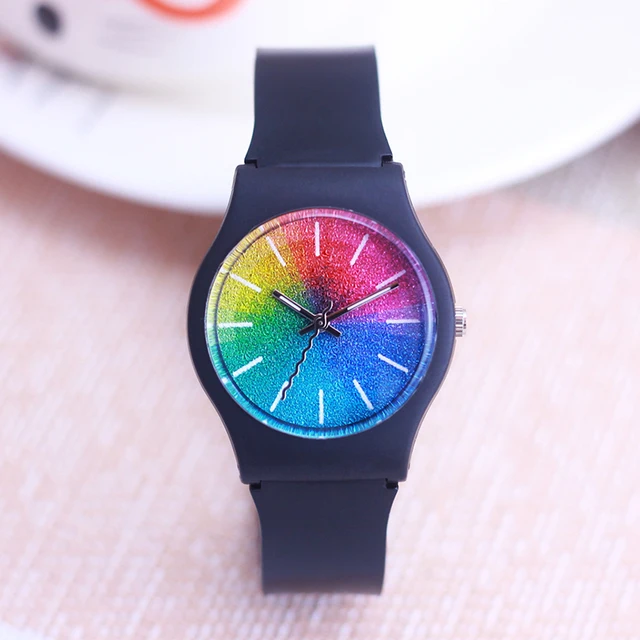 Women's Men's Luxury Quartz Starry-Sky Face Wristwatch Girls Boys Students Gifts Colorful Rubber Strap Water Resistant Watches 2