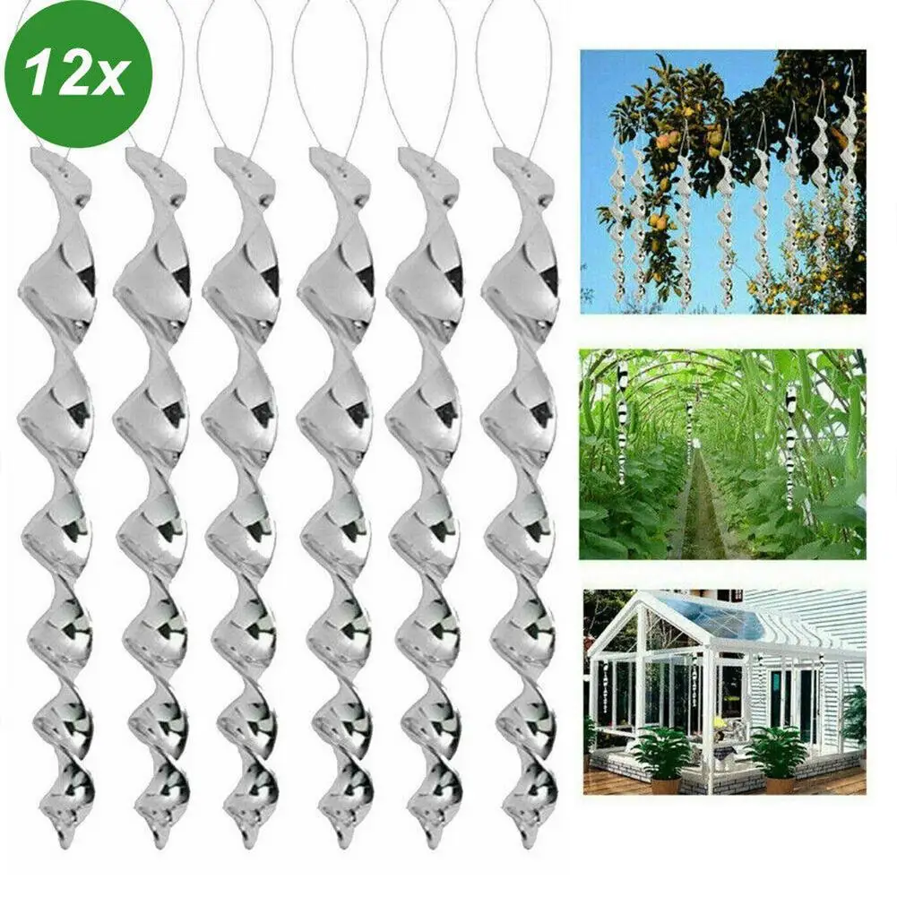 

NEW 12PCS Reflective Bird Scare Rod Spiral Bird Diverter Rods for Patio
