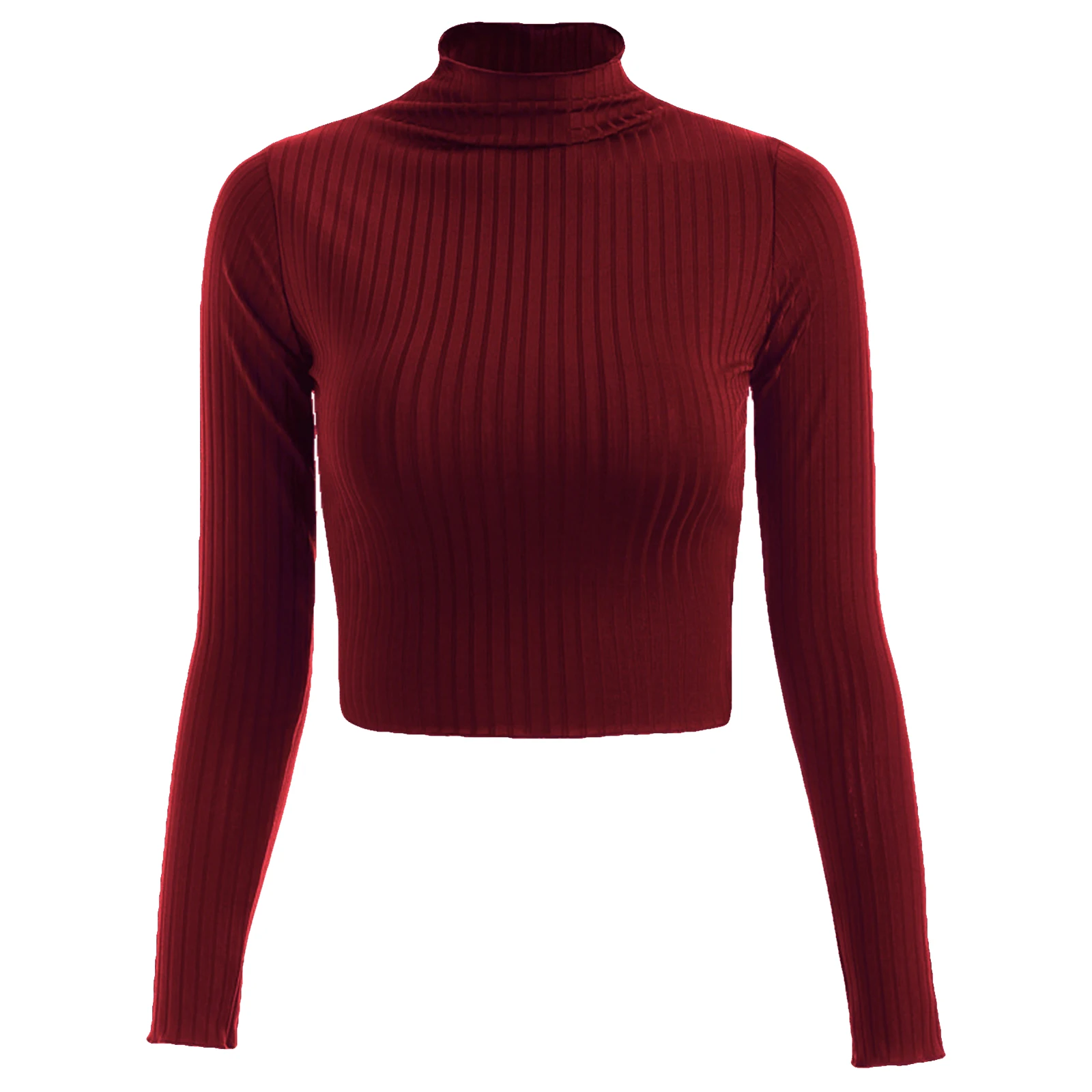 

Women Long Sleeve Half High Collar Top Fashion Solid Color Crop Top for Shopping Daily Wear