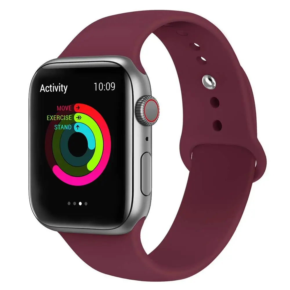 Wine Red Силиконовый ремешок для наручных часов Apple Watch, 42 мм, 38 мм, Версия 44 мм 40 мм резиновый браслет Ремешки черный ремешок наручных часов Iwatch серии 5/4/3/2/1 браслет - Цвет ремешка: Wine Red