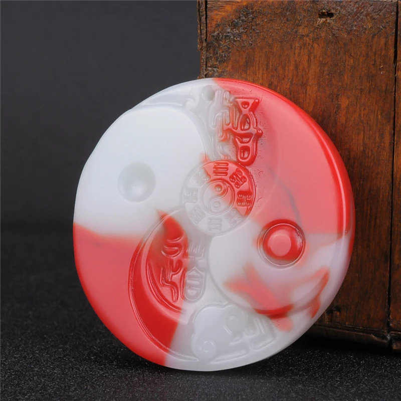 Китайский красный белый нефрит восемь триграмм кулон ожерелье ювелирные изделия