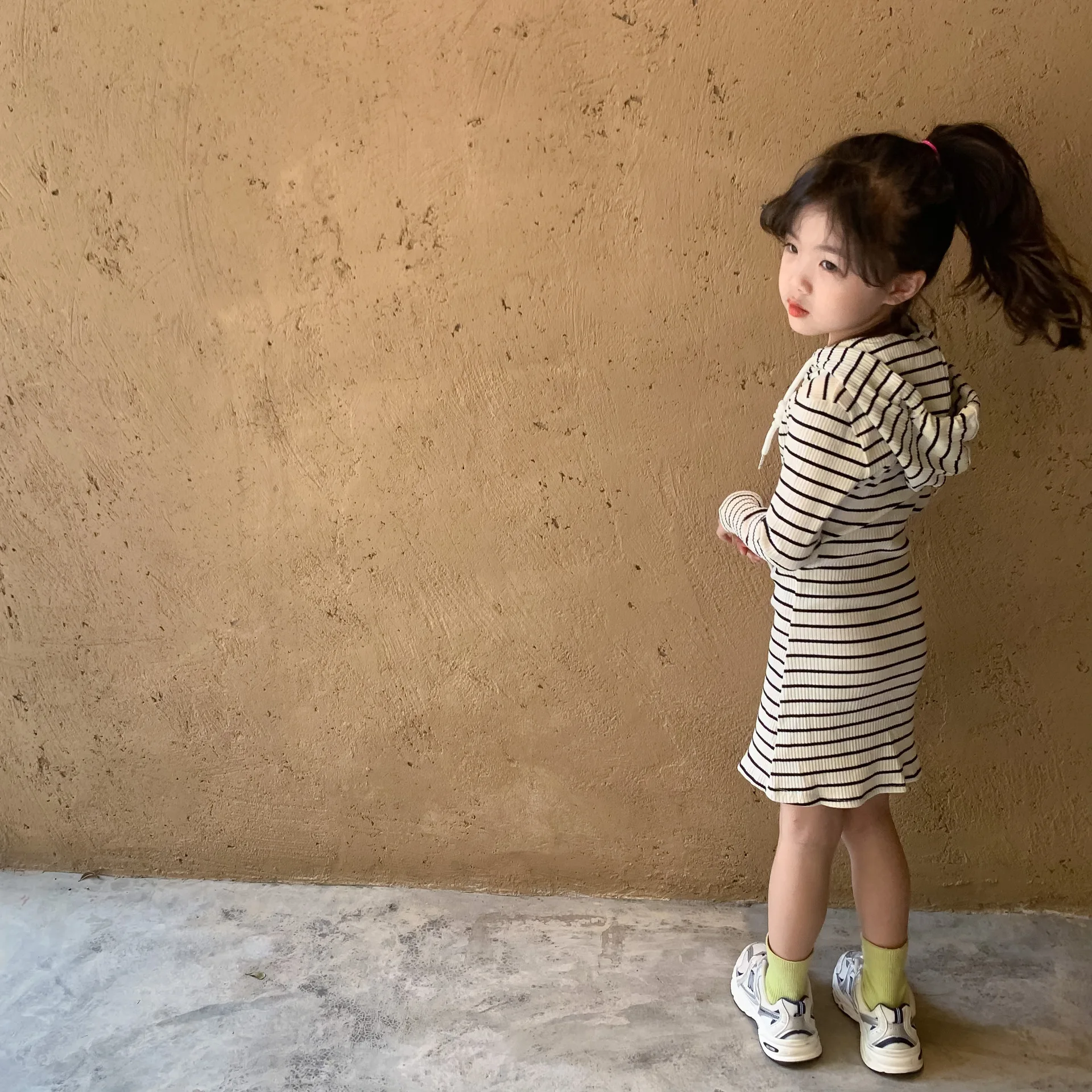 

Girls' Dresses 2022 Spring And Summer New Girls' Basic Striped Hat Dresses Children's Korean Style Slim Skirts