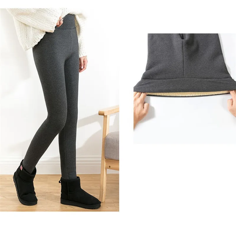 2019 NEW Super Thick Warm Pants Cotton Lambskin Women's winter Plus Velvet wear High Waist One Black Trousers Leggings | Женская